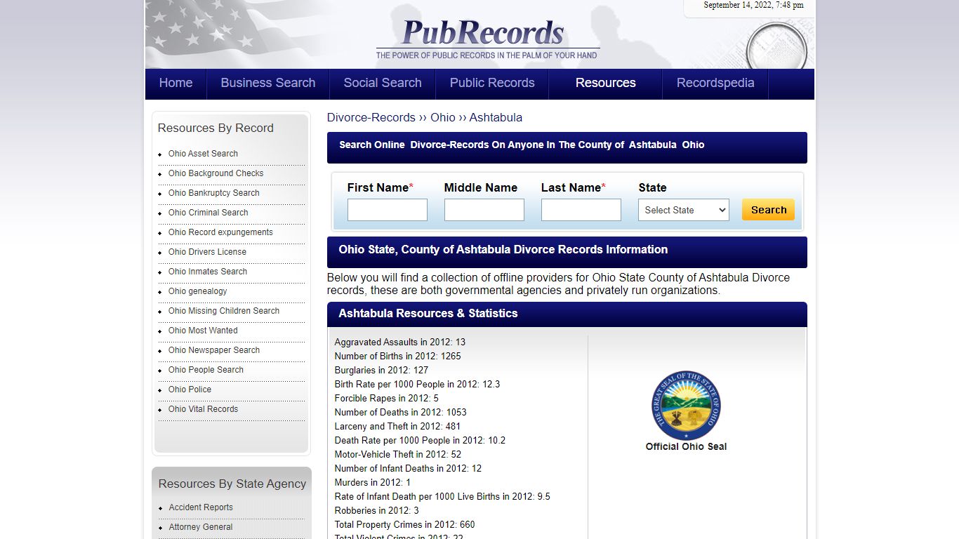 Ashtabula County, Ohio Divorce Records