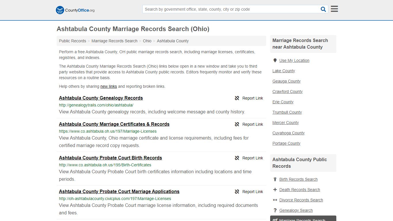 Ashtabula County Marriage Records Search (Ohio) - County Office